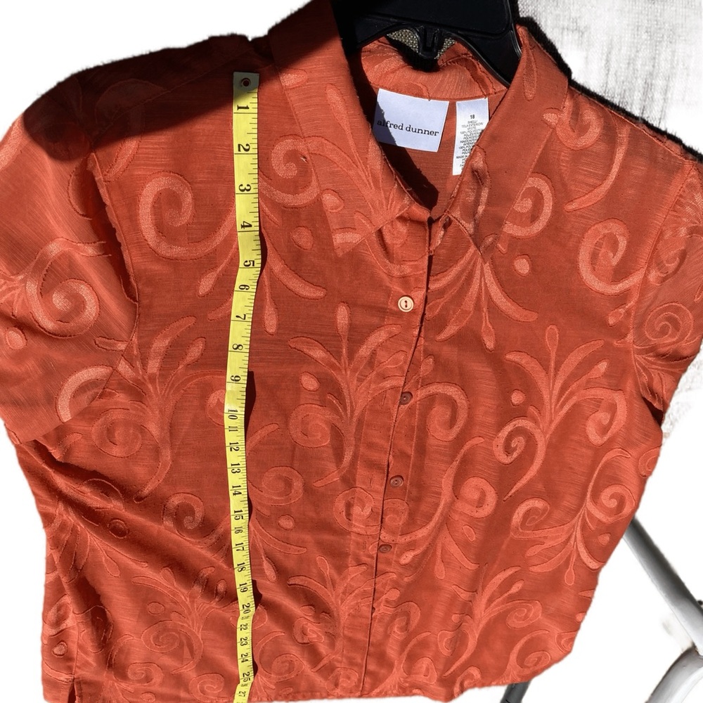 Rust-Colored/Orange Button-Down Blouse With White… - image 3